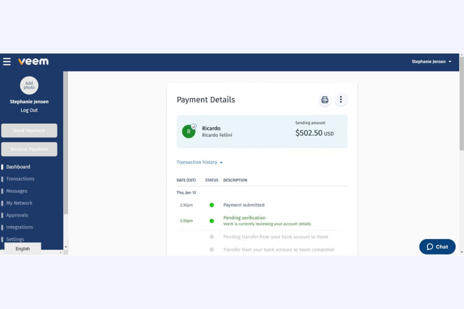 Veem screenshot - Las 10 mejores alternativas a Melio para la automatización de cuentas por pagar en 2026