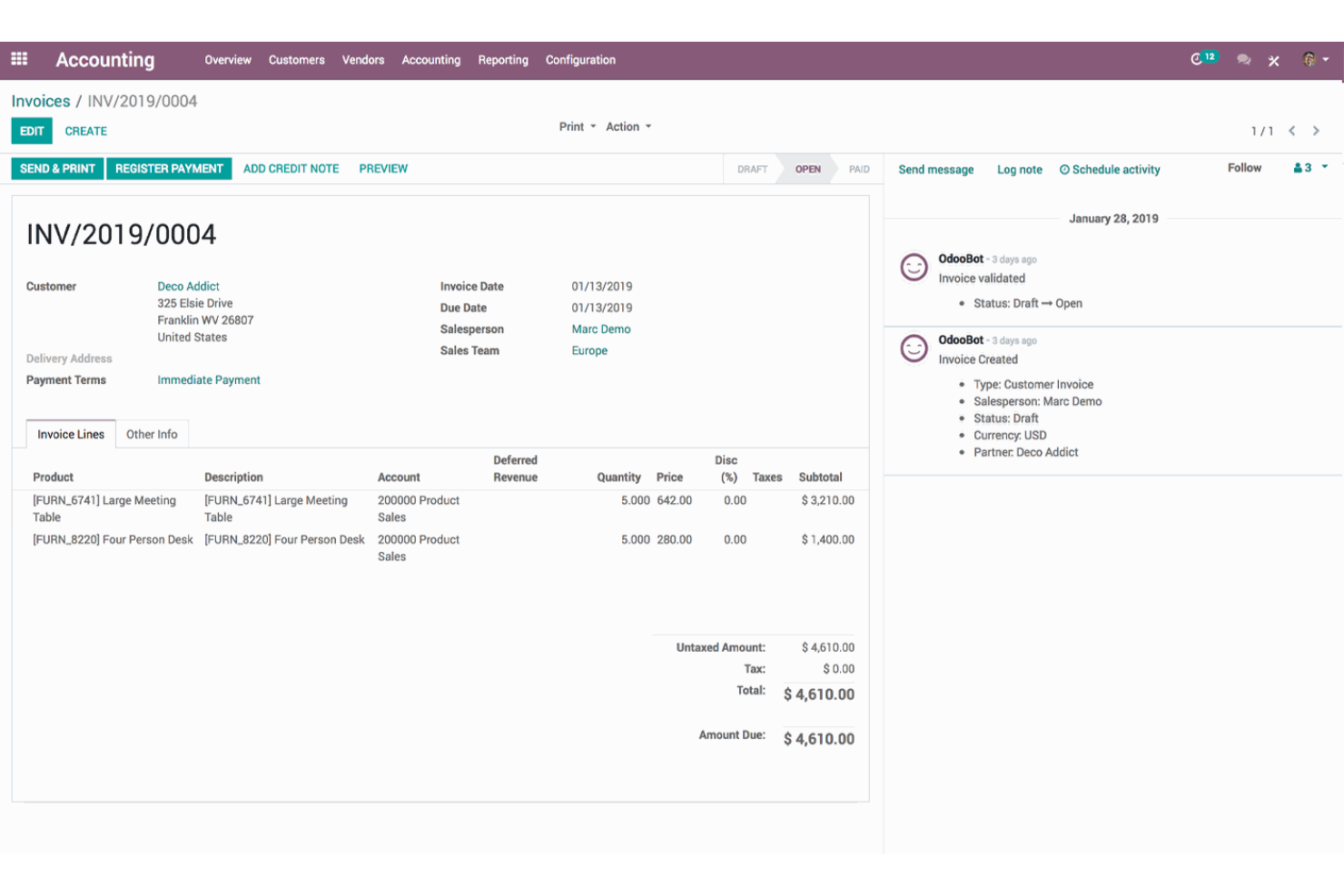 Odoo screenshot - 10 meilleures alternatives à Sage Intacct évaluées en 2026
