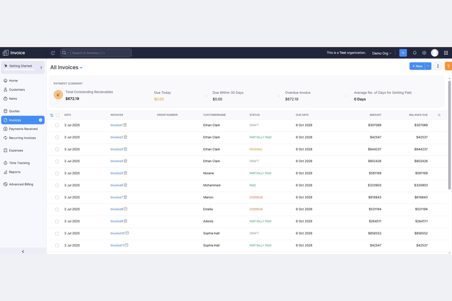 Zoho Invoice screenshot - 14 Meilleurs Logiciels de Facturation et de Gestion de Factures Passés en Revue en 2026