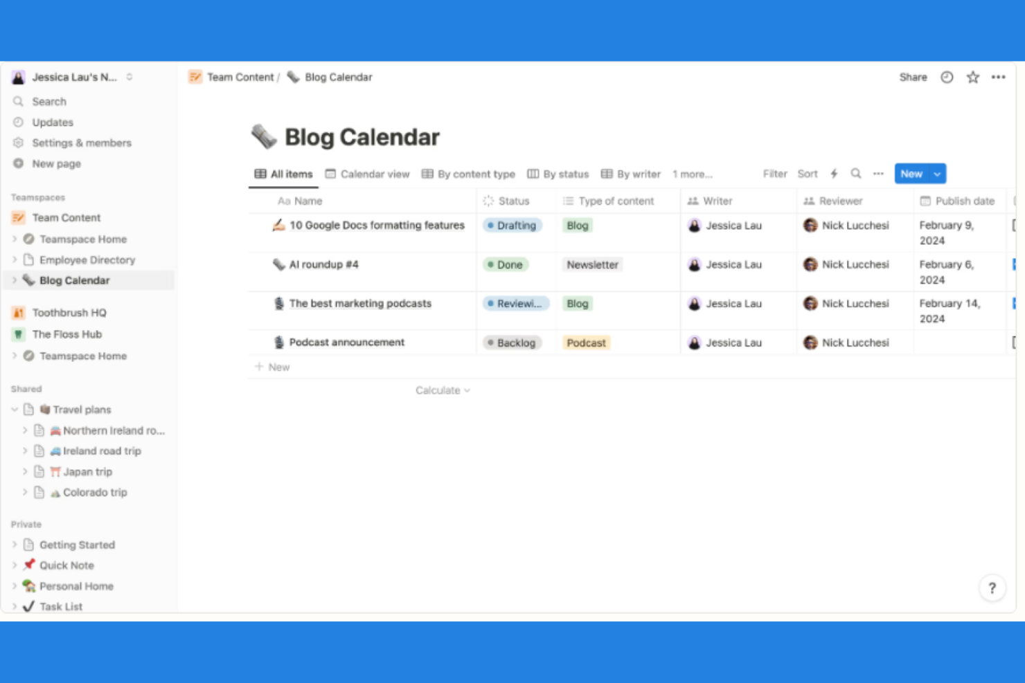 Notion screenshot - 15 alternatives à Wrike pour 2026