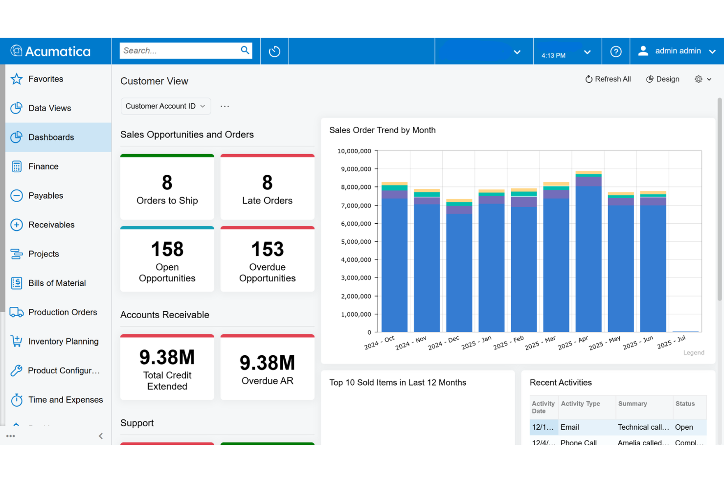 Acumatica ERP unifies finance, inventory, CRM, and operations.