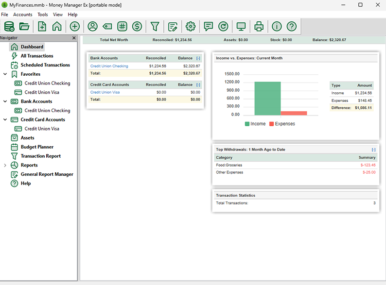 Money Manager Ex tracks income, expenses, budgets and generates reports