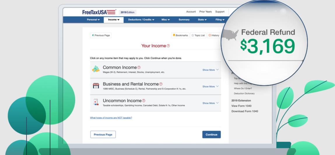 FreeTaxUSA offers free federal tax filing, paid state filing, guided tax preparation.