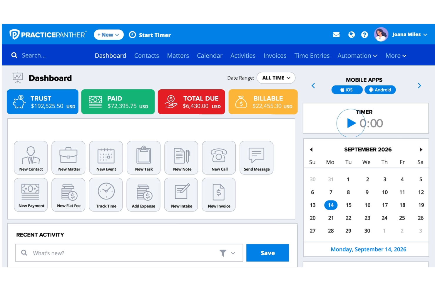 Manages client trust funds with compliant tracking and reporting.