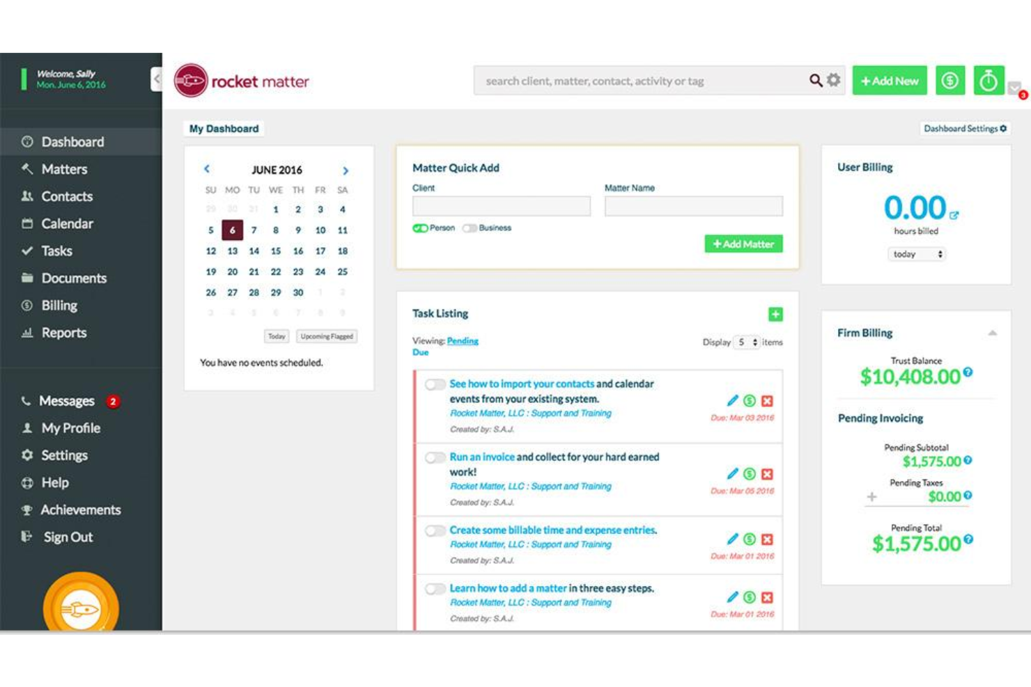 Rocket Matter manages billing, trust accounting, and finances for law firms.