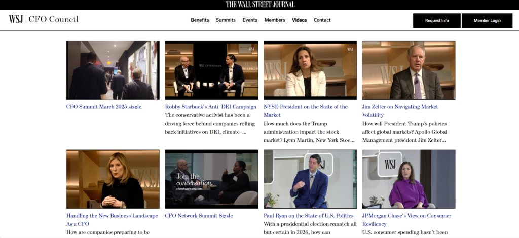 CFO Network Summit website showing keynote stage, speakers, and audience interaction.