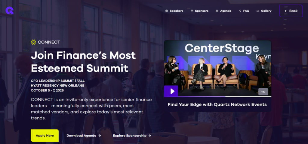 Landing page of the CONNECT CFO Leadership Summit Fall 2026