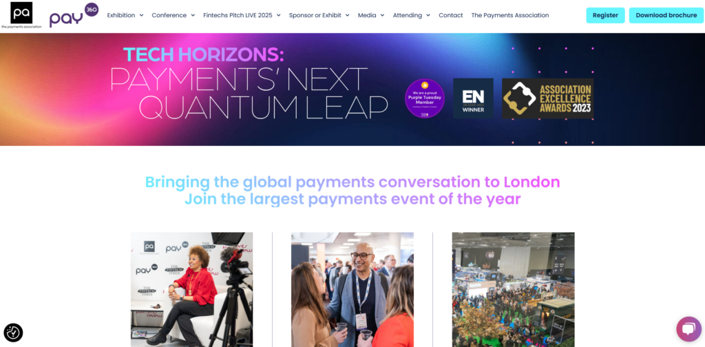 Screenshot of Pay360 page, a fintech conference
