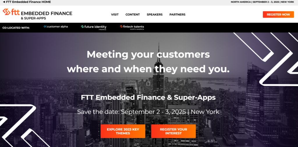 Screenshot of the FTT Embedded Finance North America conference page