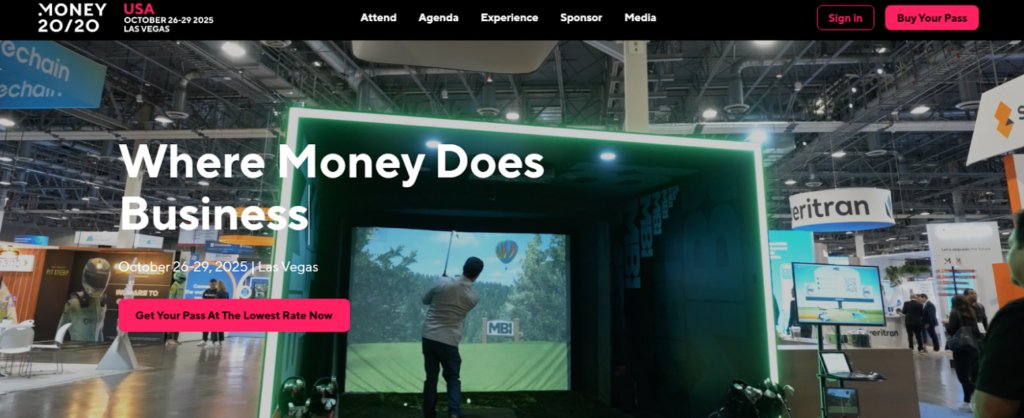 Screenshot Money 20/20 USA conference page screenshot