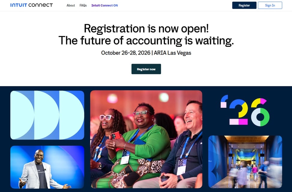 Landing page of the Intuit Connect 2026