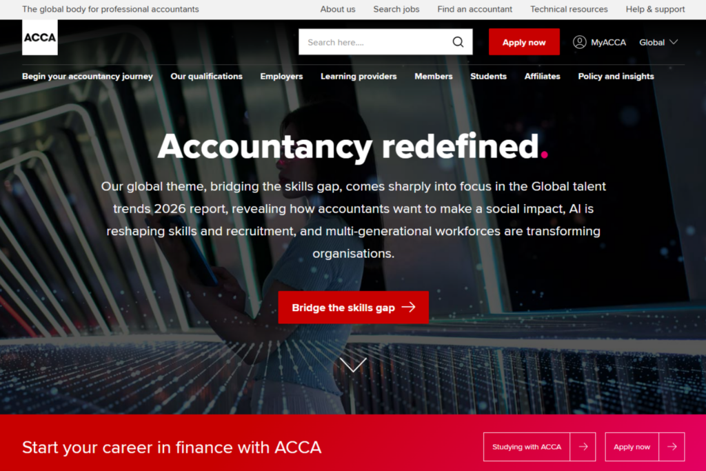 ACCA Global homepage for accounting professionals