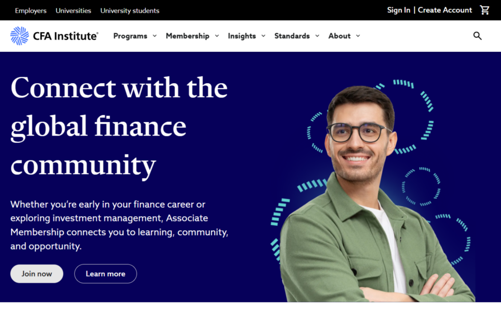 CFA Institute website page promoting their global finance community