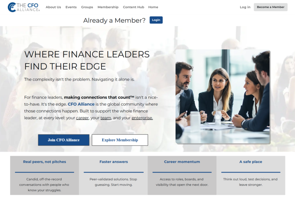 CFO Alliance membership page for finance leaders