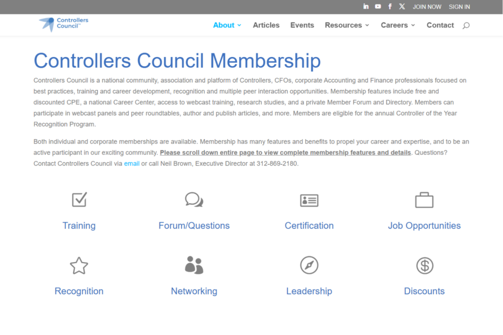 Controllers Council membership benefits page