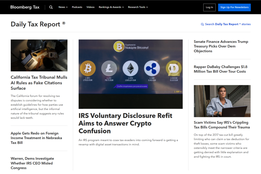 Daily Tax Report homepage featuring the latest tax news stories
