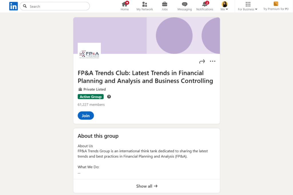 FP&A Trends Group LinkedIn community page