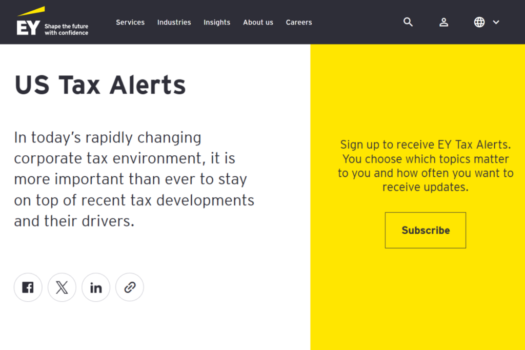 EY Tax Alerts newsletter subscription page