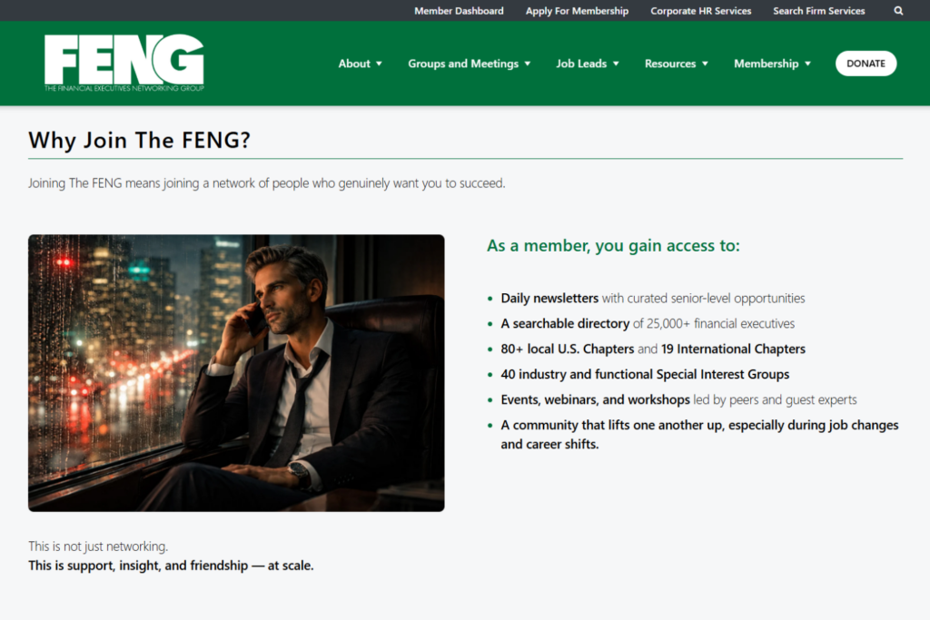 The FENG membership benefits page
