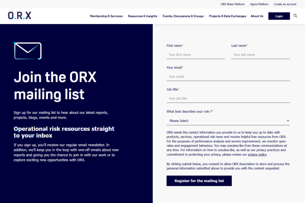 ORX Newsletter mailing list registration page