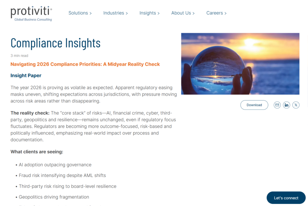 Protiviti Compliance Insights article page