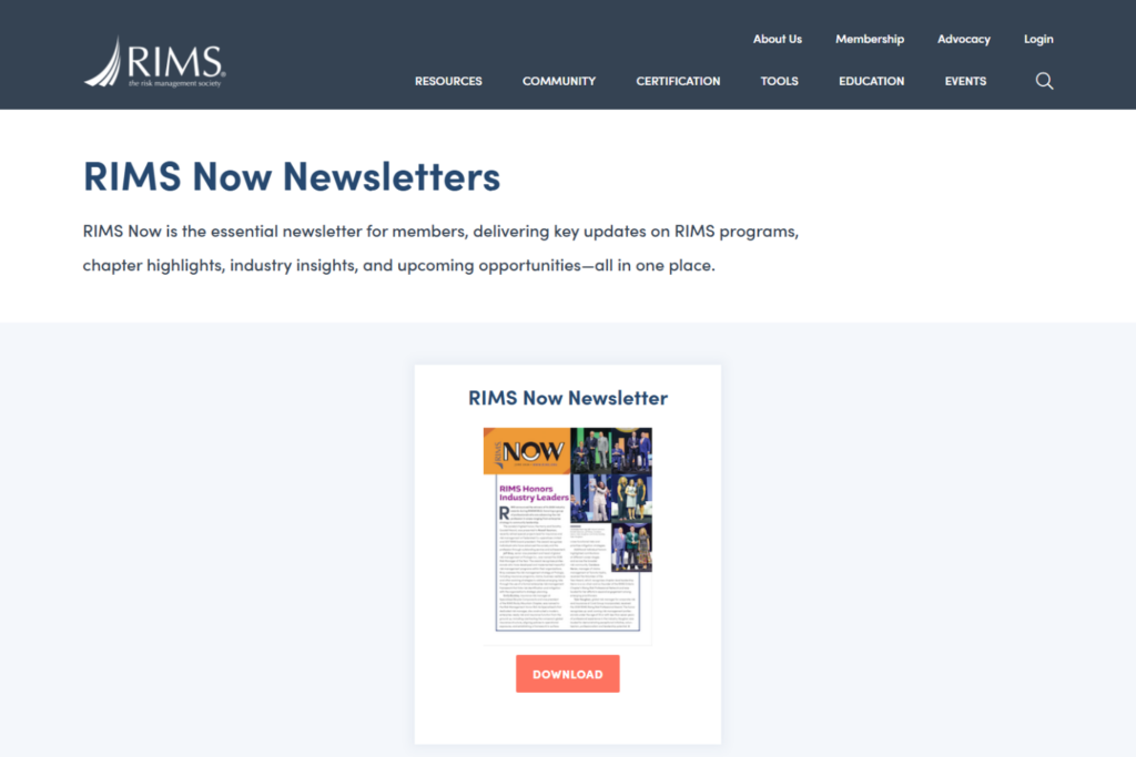 RIMS Now newsletter download page