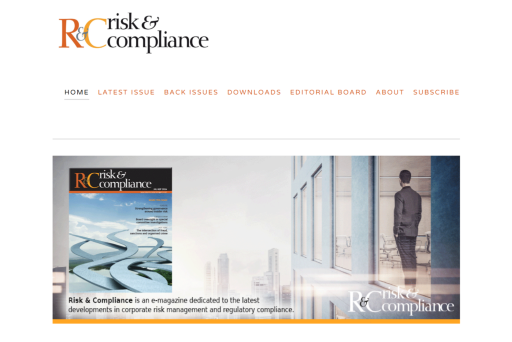 Risk & Compliance Magazine homepage with latest issue