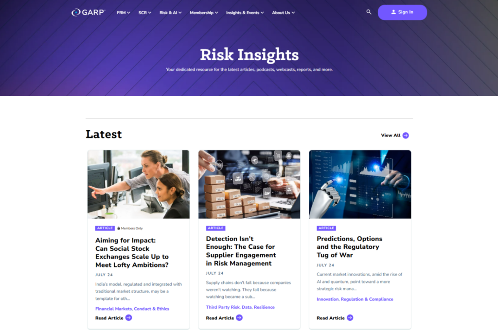 Risk Intelligence resource center homepage