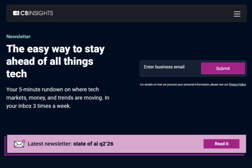 CB Insights Newsletter signup page