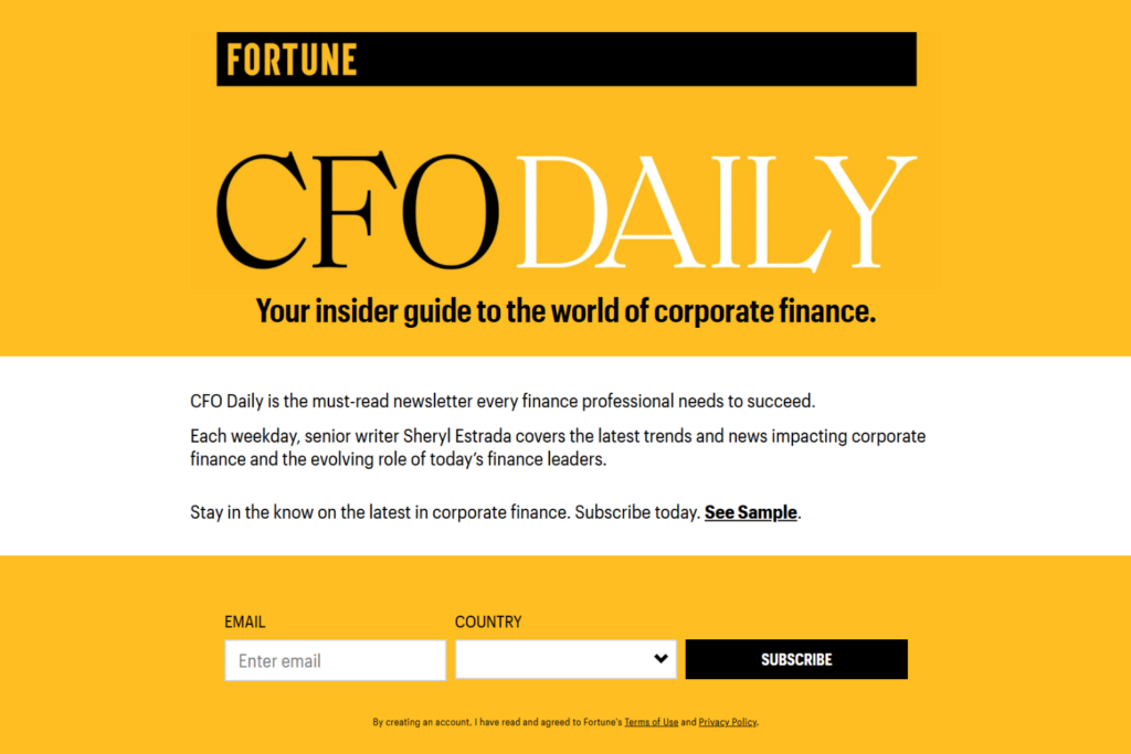 CFO Daily newsletter signup page from Fortune