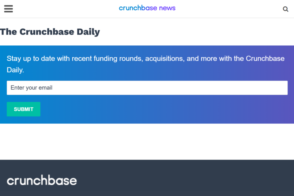 Crunchbase Daily newsletter signup page