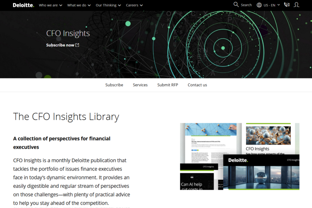 Deloitte CFO Insights page with articles for finance executives