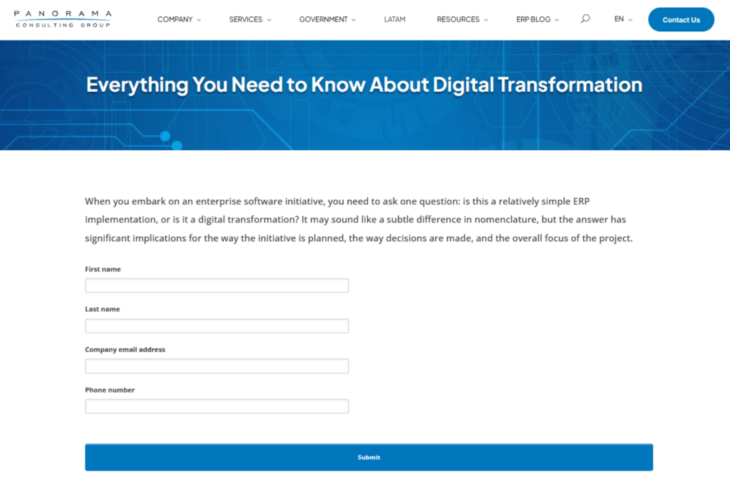 Panorama Consulting Group digital transformation resource page