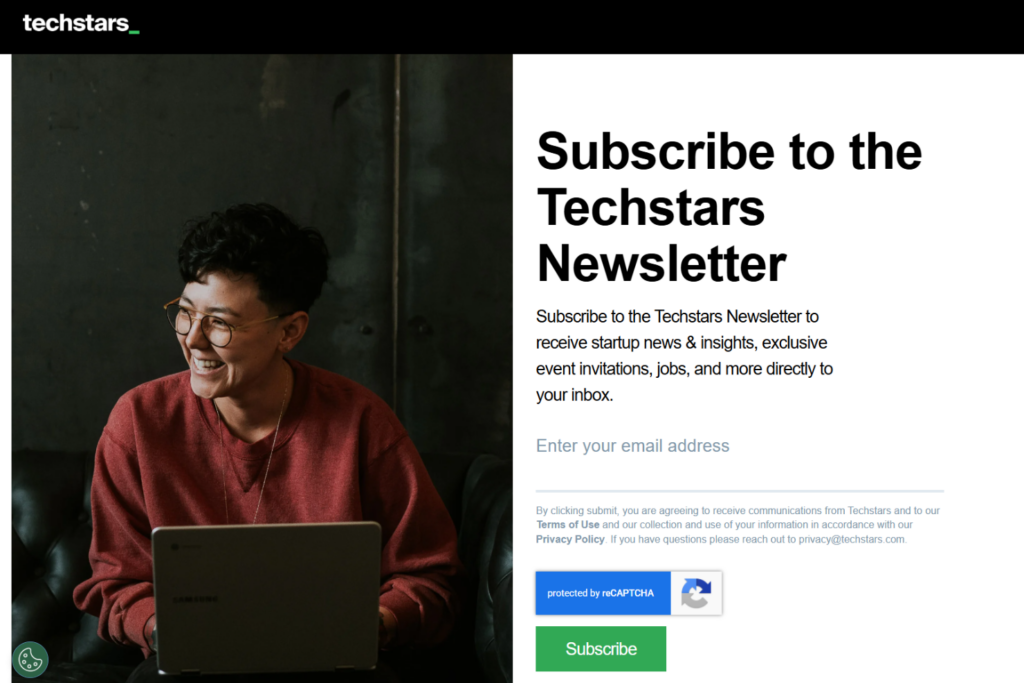 Techstars Newsletter subscription page
