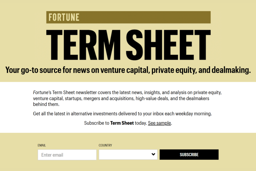Term Sheet newsletter subscription page
