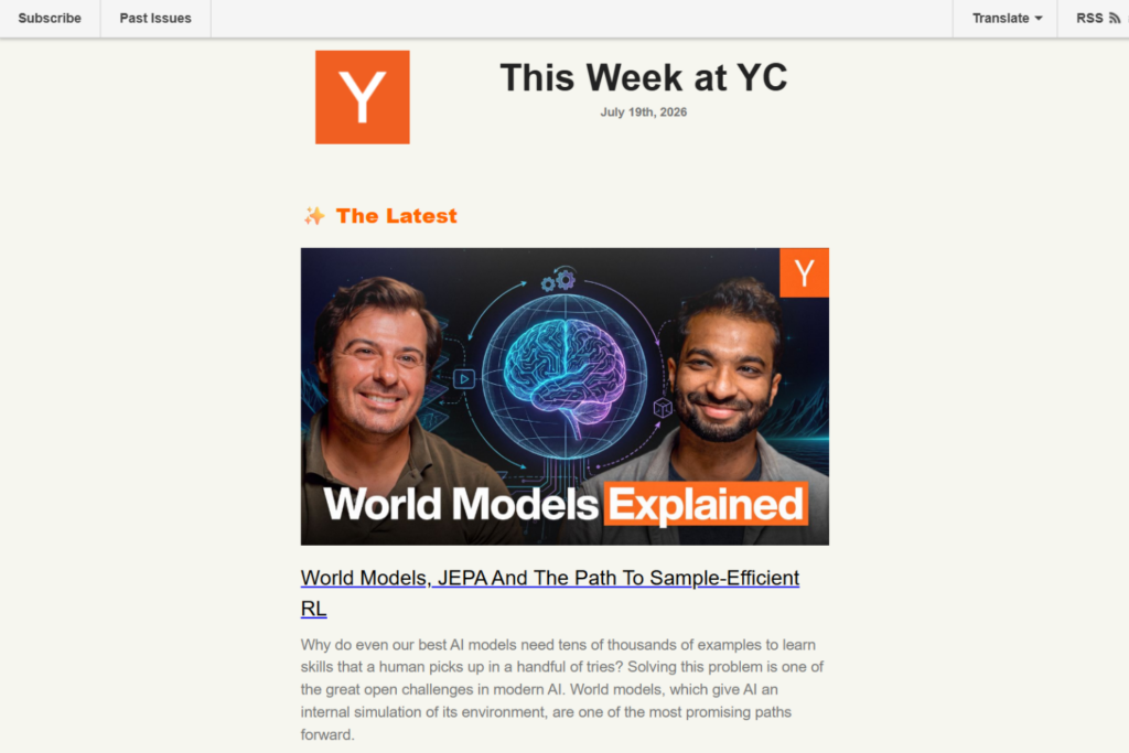 Y Combinator Newsletter featuring recent startup articles