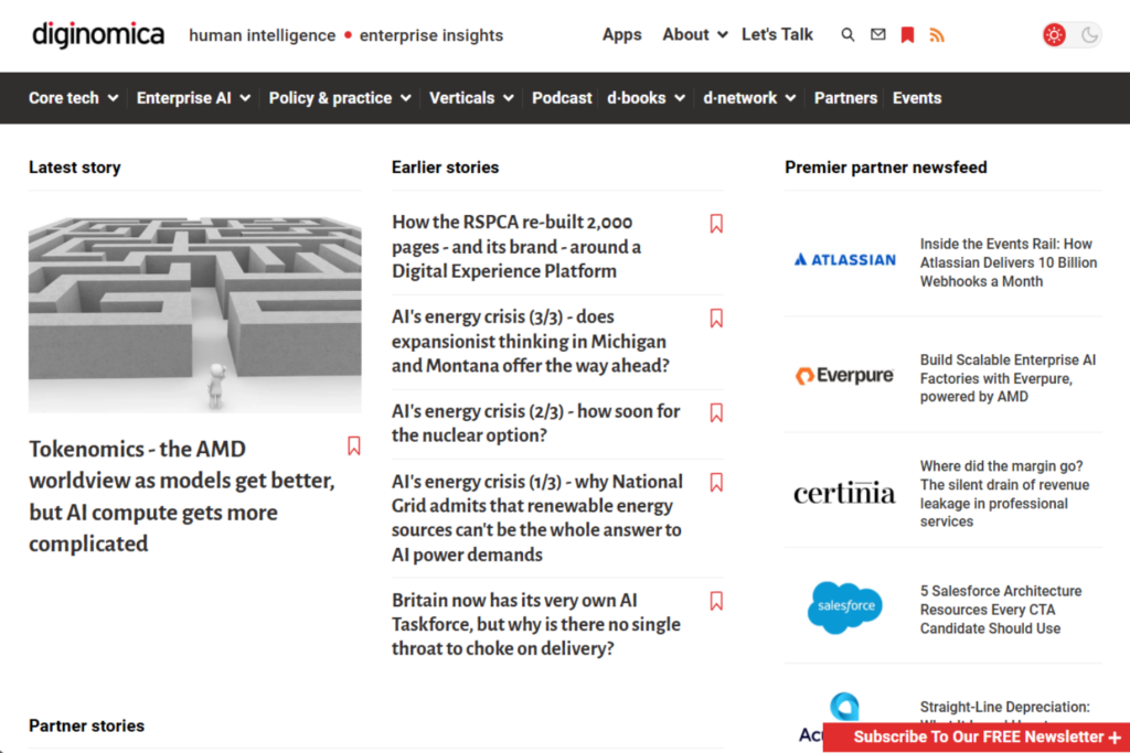 diginomica homepage featuring enterprise AI and technology news
