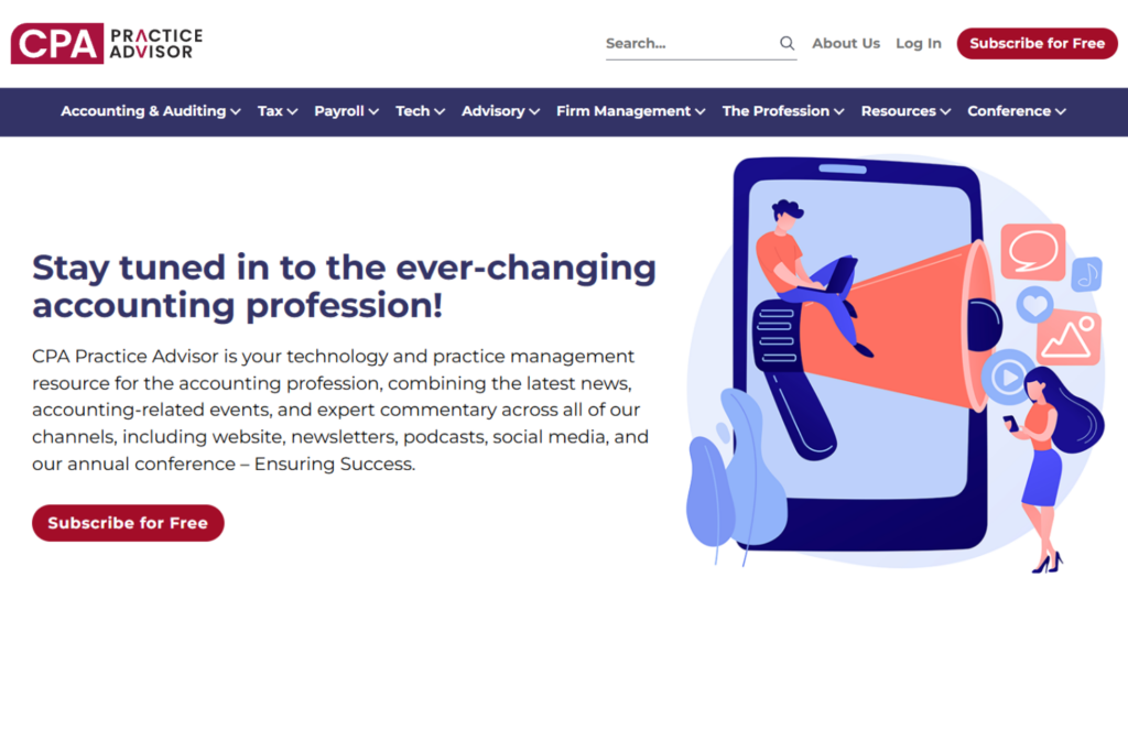 CPA Practice Advisor subscription page promoting email updates for accounting firms