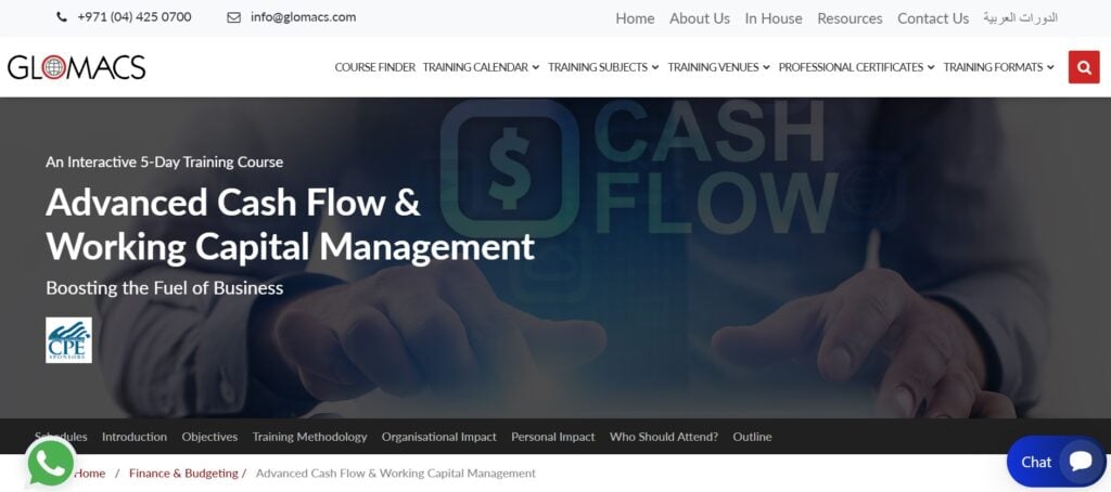 Screenshot of Advanced Cash Flow & Working Capital Management course page