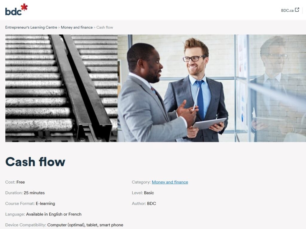 Course screenshot of Cash Flow by BDC