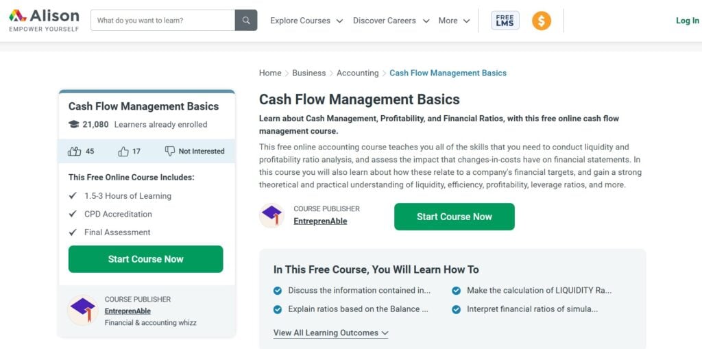 Cash Flow Management Basics course page