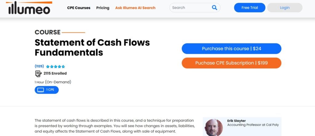 Statement of Cash Flows Fundamentals course landing page screenshot