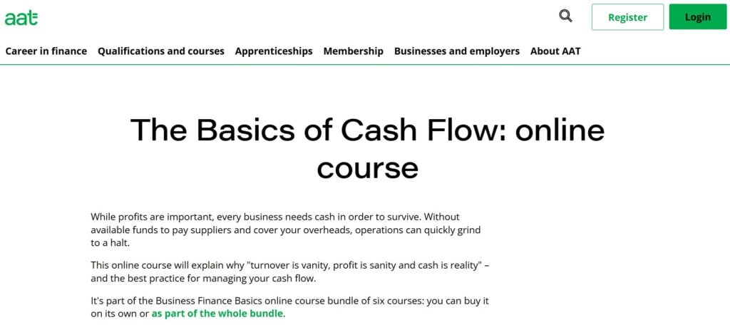 Screenshot of The Basics of Cash Flow course web page