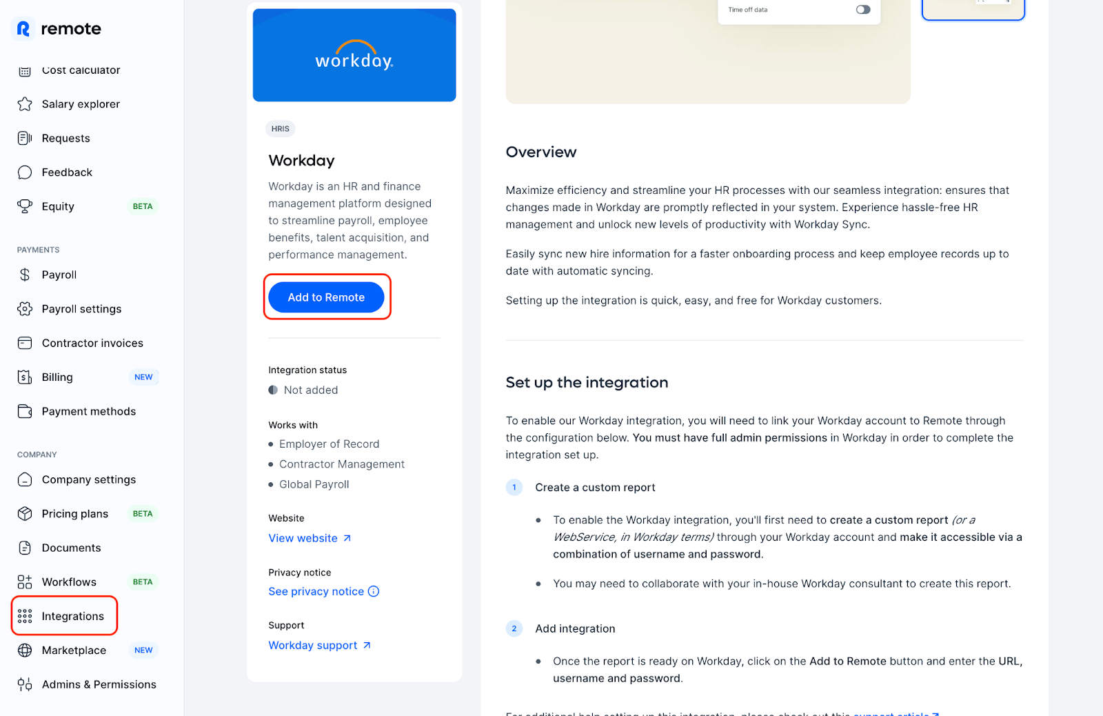 Workday Integration Capabilities screenshot