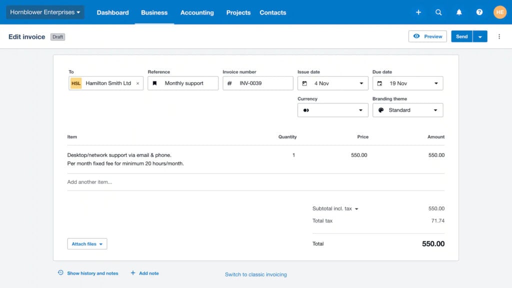 Xero's scalability and team size screenshot