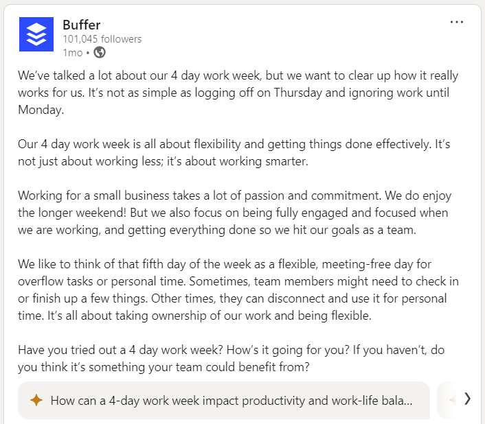 Buffer introduces a 4-day work week policy screenshot