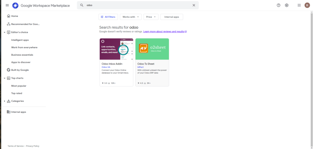 Odoo integrations screenshot