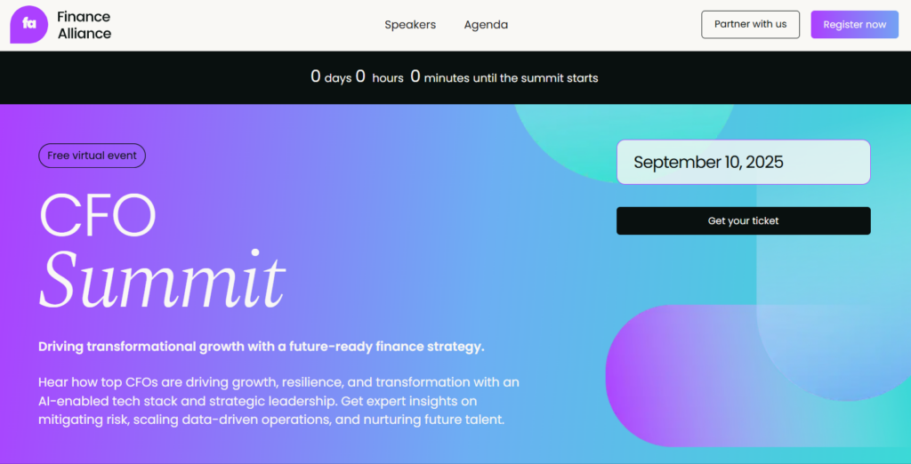 Landing page for the CFO Summit Virtual