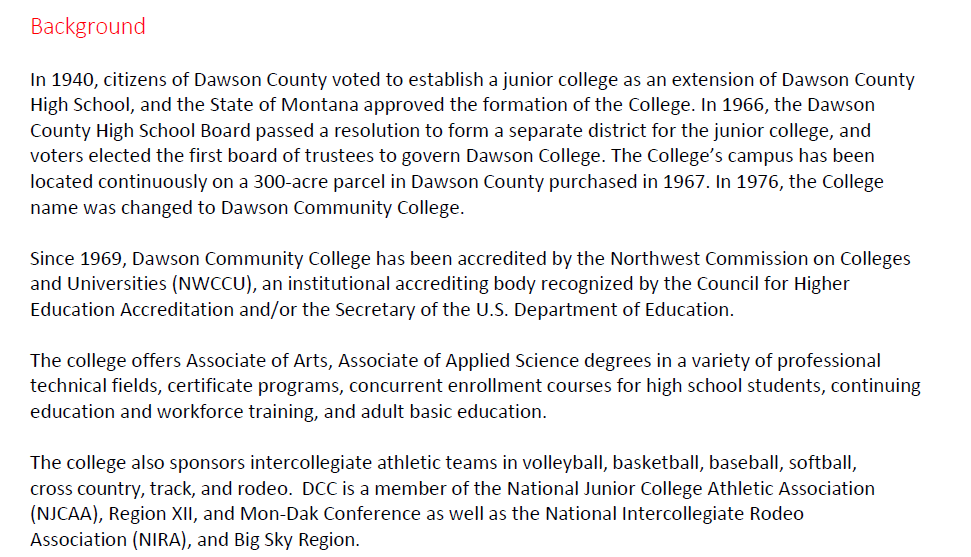 History of the organization from Dawson’s College RFP.