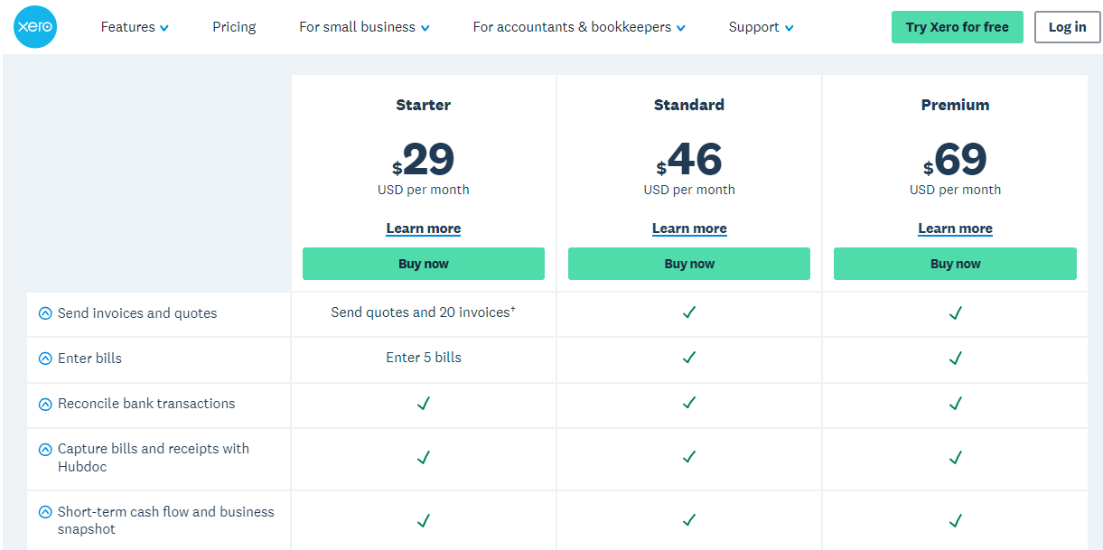 Xero plan flexibility screenshot